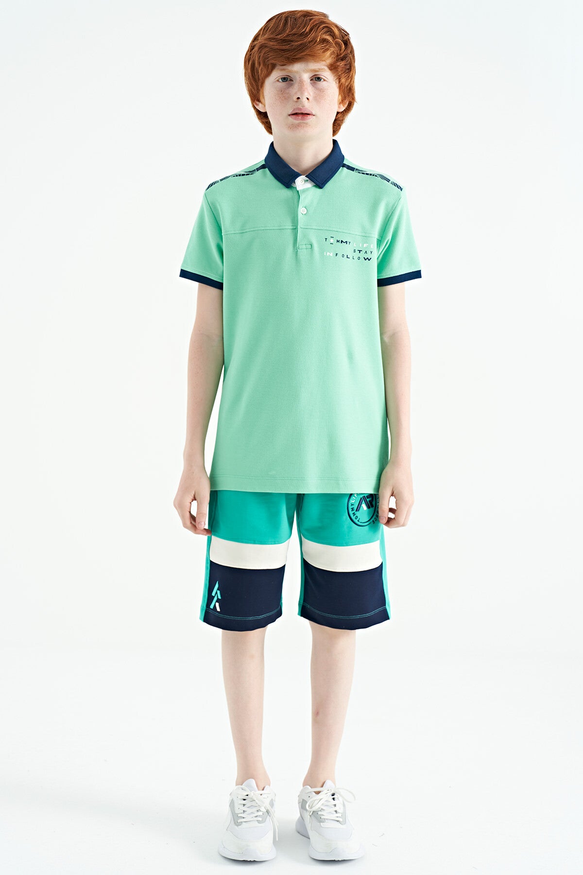 Print Detailed Standard Fit Polo Collar Boys T-Shirt - 11140