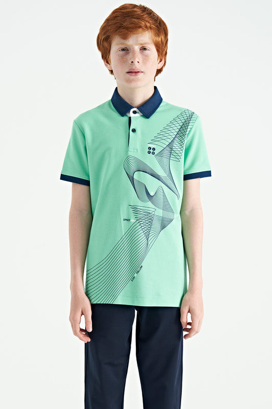 Print Detailed Standard Cut Polo Collar Boys' T-Shirt - 11164