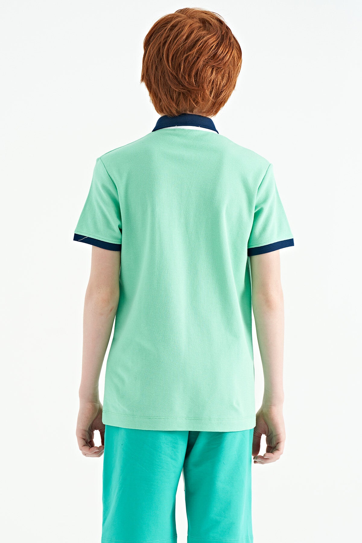 Olive Green Printed Pocket Detailed Standard Fit Polo Collar Boys T-Shirt - 11144