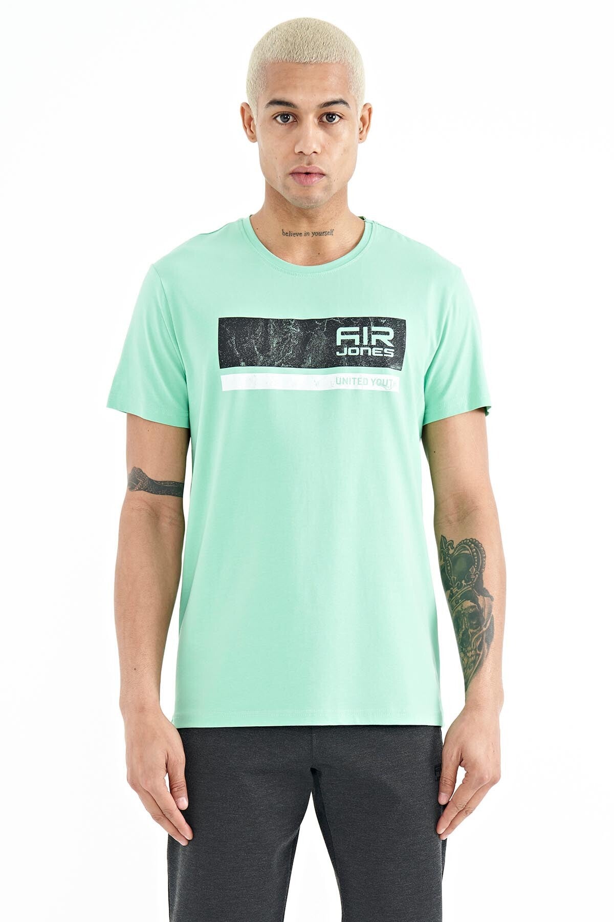 Luke Mint Green O Collar Men's T-Shirt - 88221