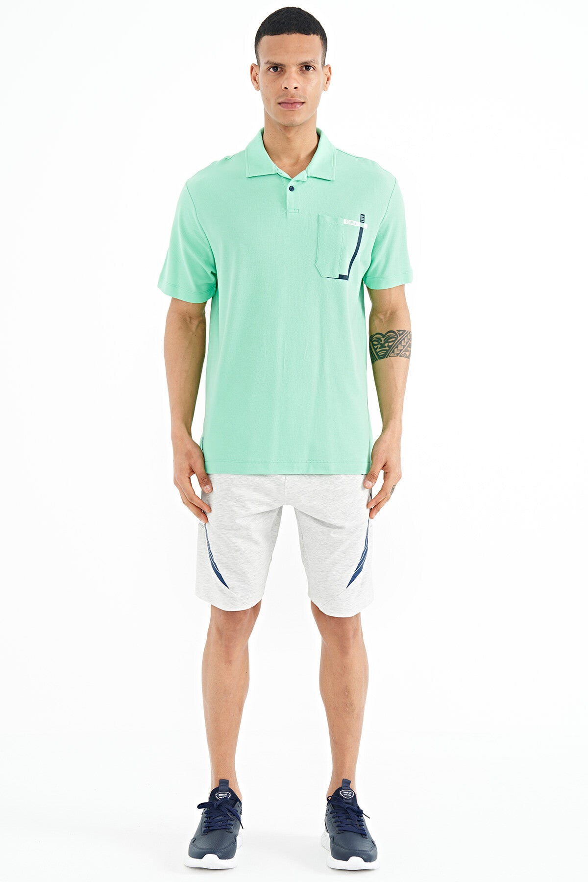 Pocket Detailed Printed Standard Fit Polo Collar Men's T-Shirt - 88241