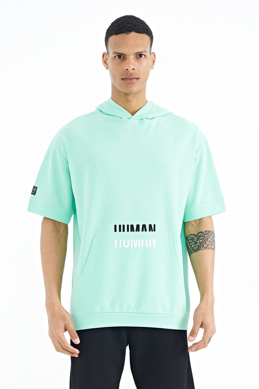 Olive Green Kangaroo Pocket Embroidered Hooded Men's T-Shirt - 88195