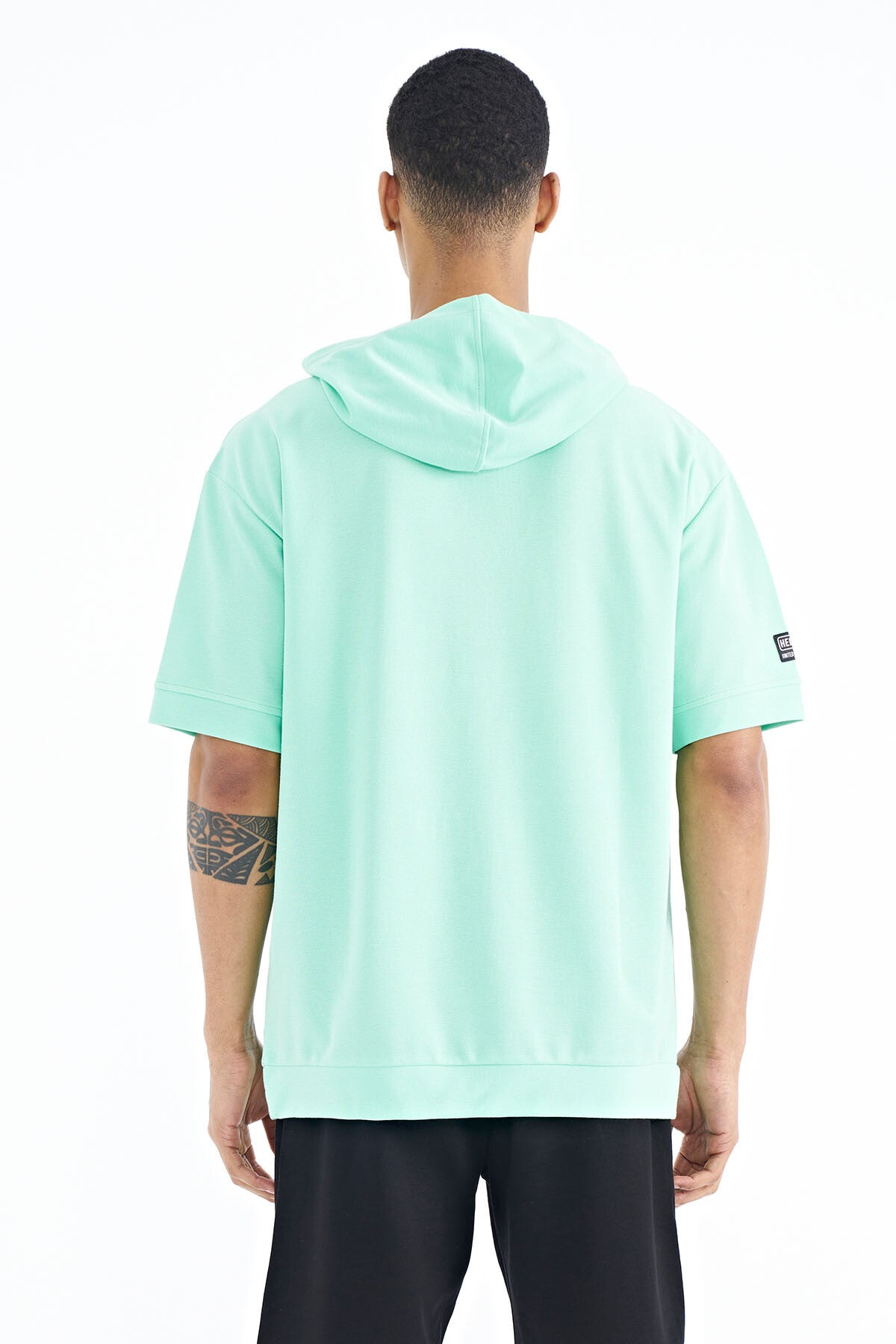 Olive Green Kangaroo Pocket Embroidered Hooded Men's T-Shirt - 88195