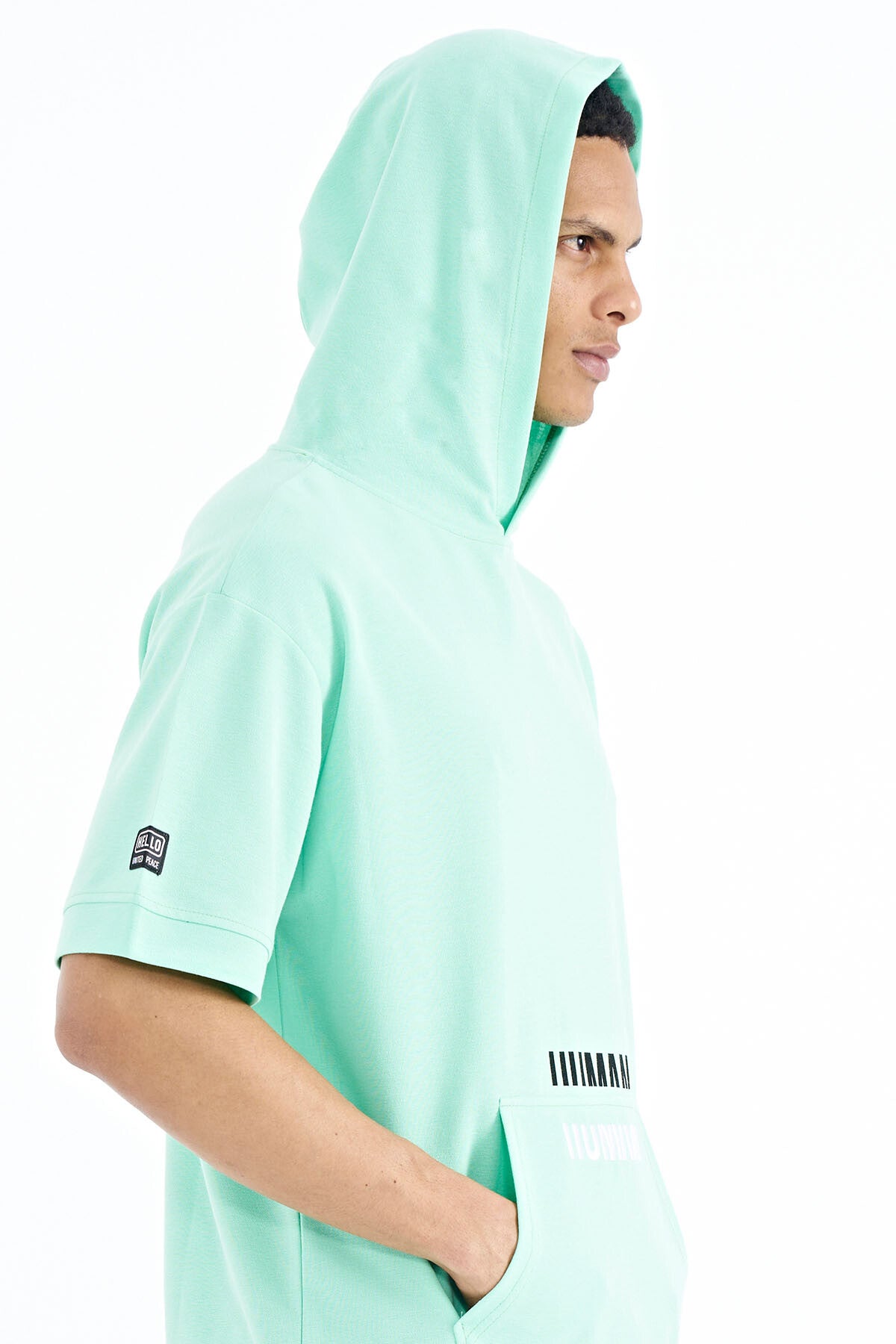 Olive Green Kangaroo Pocket Embroidered Hooded Men's T-Shirt - 88195
