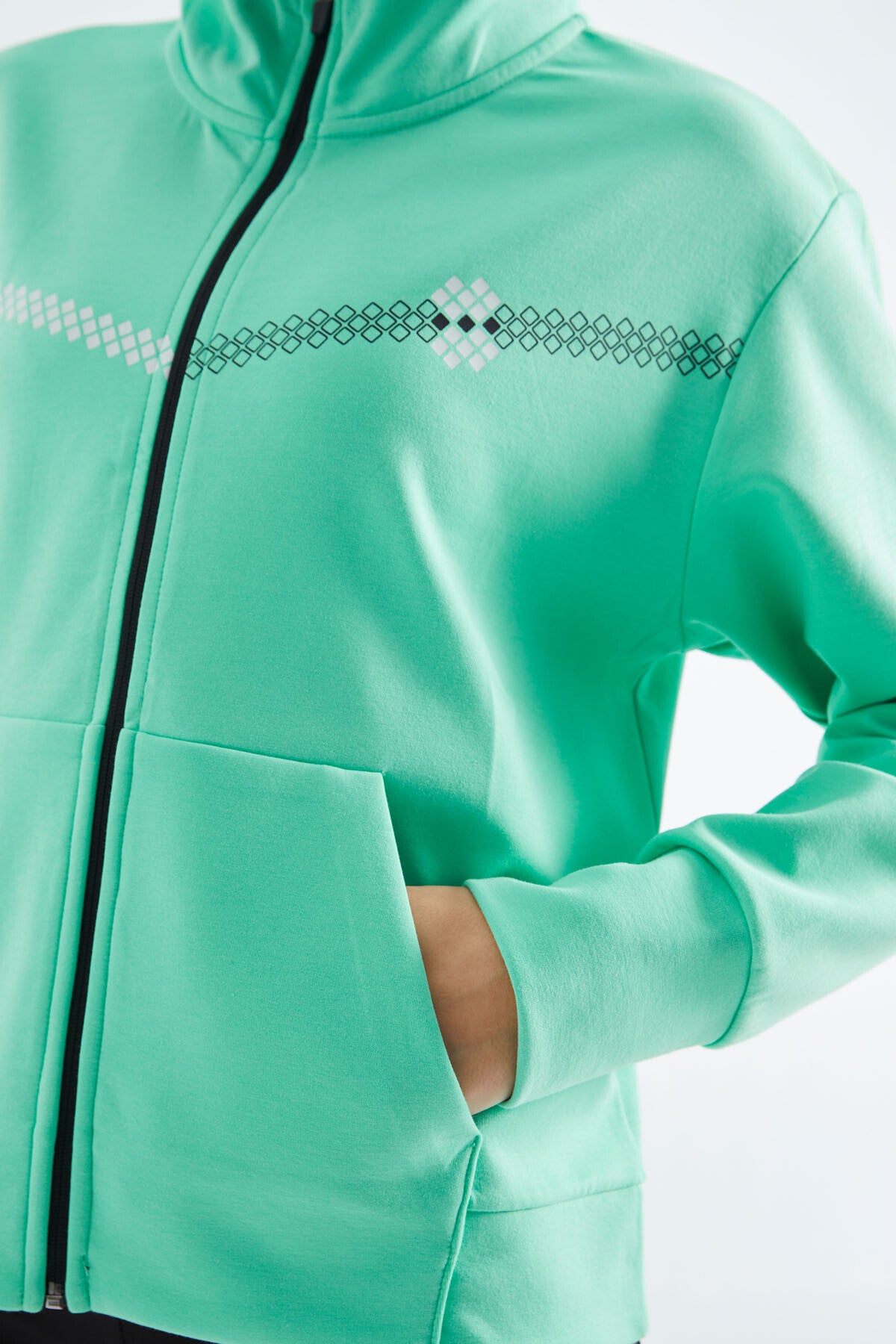 Forest Green Hooded Zipper Women's Sweatshirt - 97277