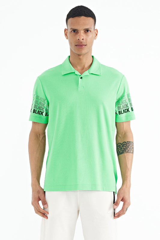 Forest Green Armband Detailed Polo Collar Standard Fit Men's T-shirt - 88240