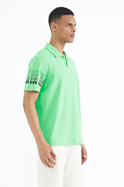 Forest Green Armband Detailed Polo Collar Standard Fit Men's T-shirt - 88240