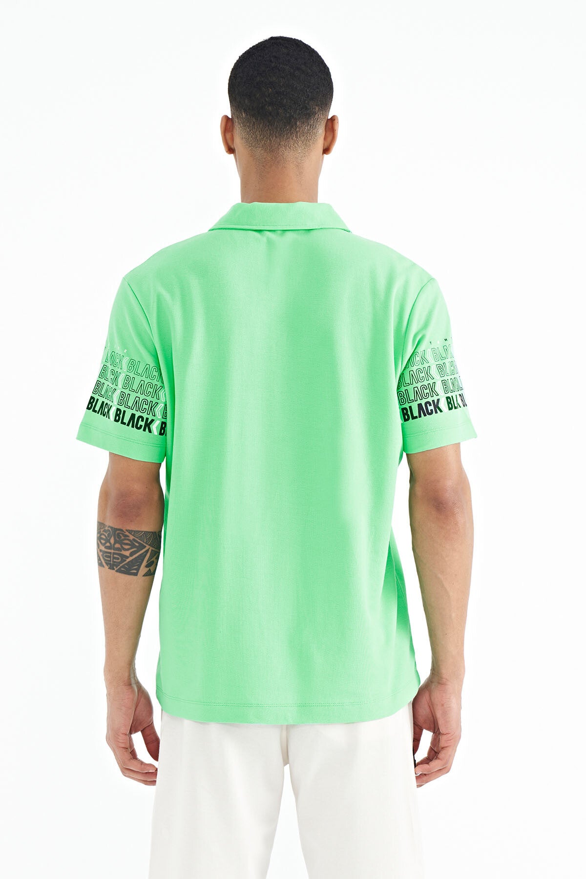 Forest Green Armband Detailed Polo Collar Standard Fit Men's T-shirt - 88240