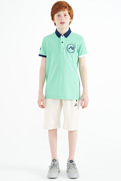 Cuff Colored Logo Embroidered Standard Fit Polo Collar Boys T-Shirt - 11138