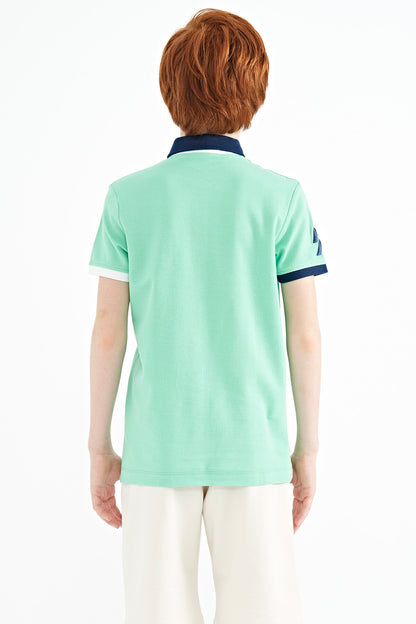Cuff Colored Logo Embroidered Standard Fit Polo Collar Boys T-Shirt - 11138