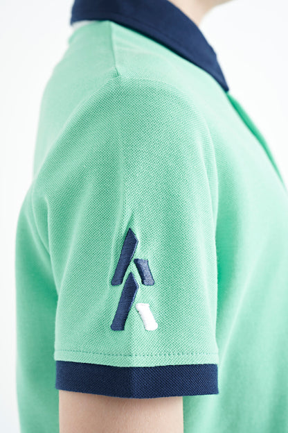 Cuff Colored Logo Embroidered Standard Fit Polo Collar Boys T-Shirt - 11138