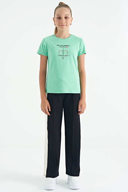 O Collar Printed Detailed Relax Fit Girls' T-Shirt - 75129