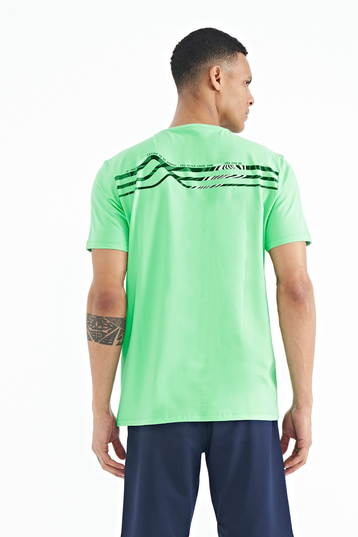 Forest Green Front & Back Print Detailed Standard Fit Men's T-shirt - 88233