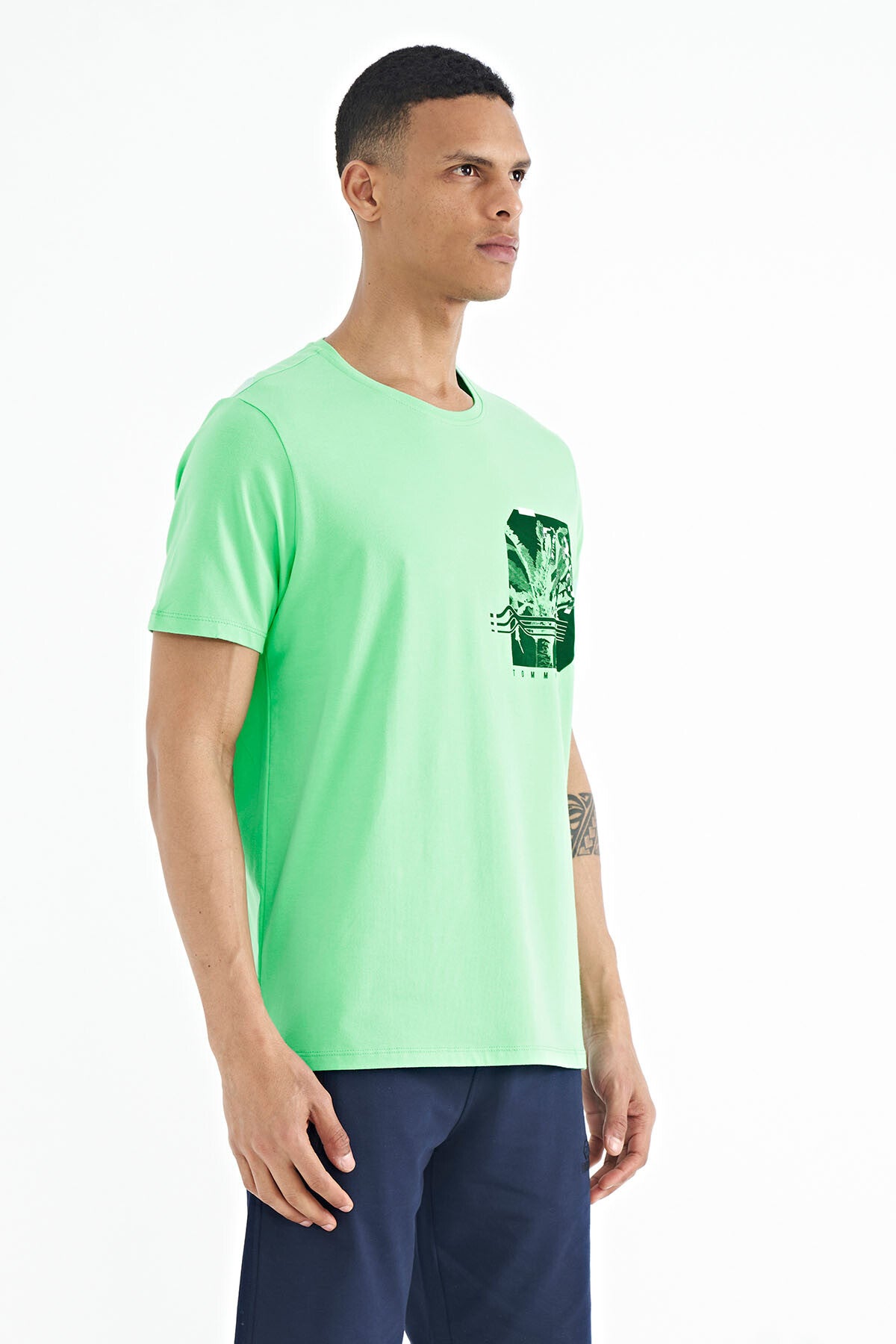 Forest Green Front & Back Print Detailed Standard Fit Men's T-shirt - 88233