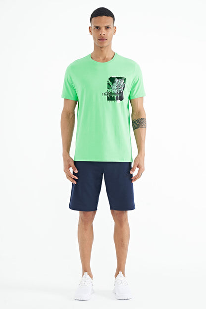 Forest Green Front & Back Print Detailed Standard Fit Men's T-shirt - 88233