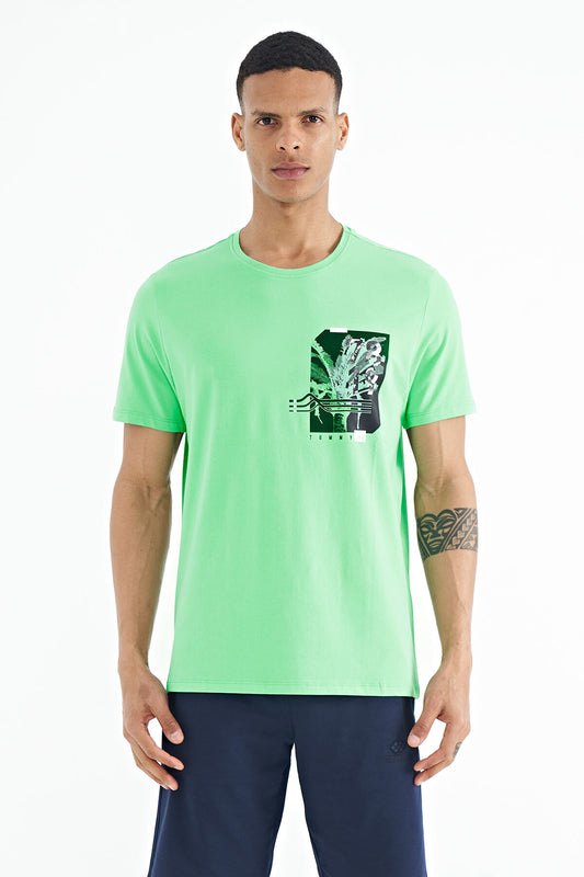 Forest Green Front & Back Print Detailed Standard Fit Men's T-shirt - 88233