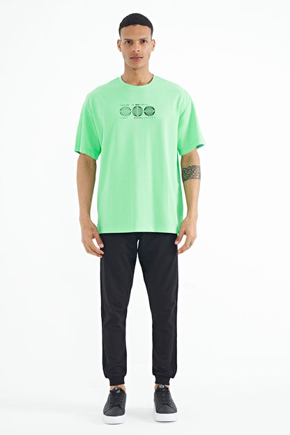 Forest Green Front & Back Printed O Collar Oversize Men's T-Shirt - 88224