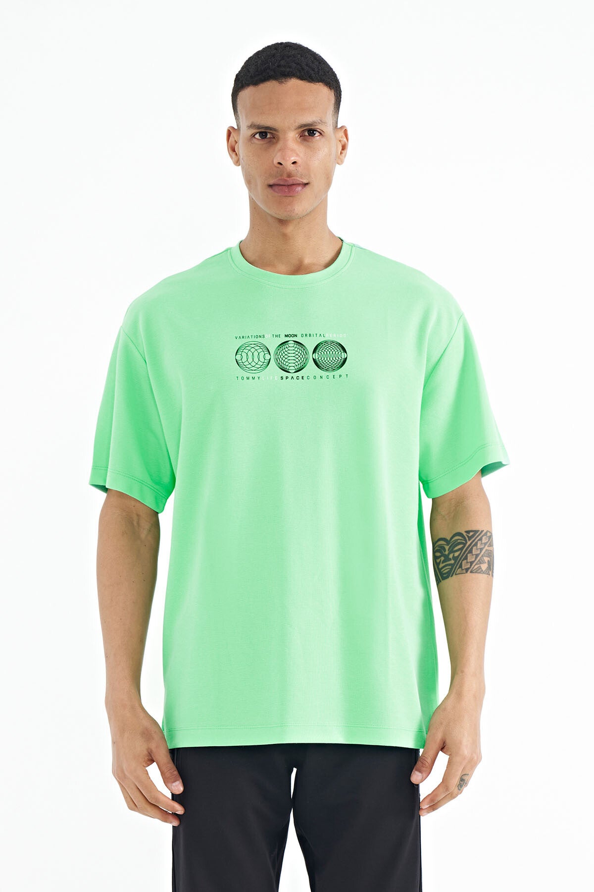 Forest Green Front & Back Printed O Collar Oversize Men's T-Shirt - 88224