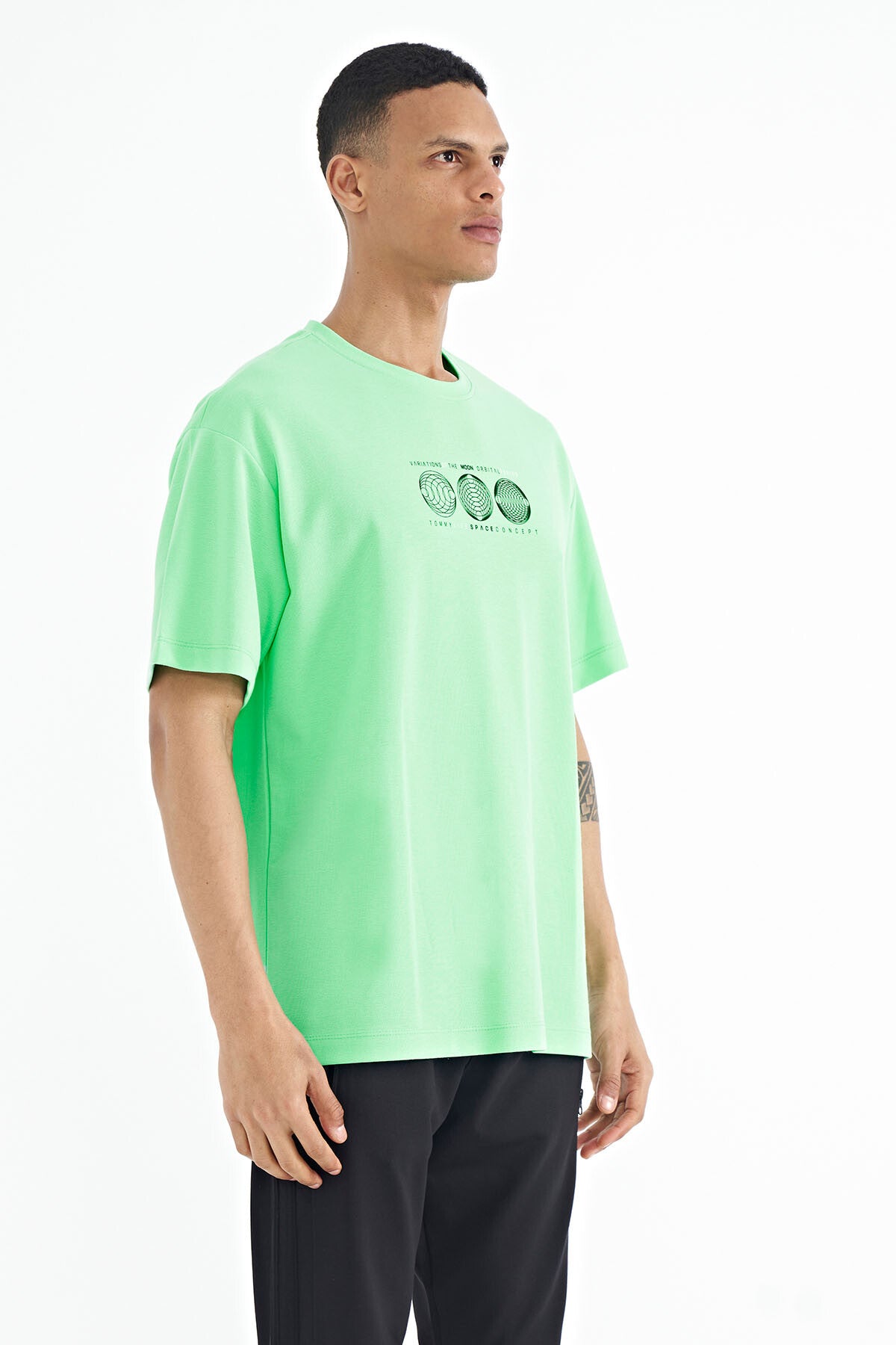 Forest Green Front & Back Printed O Collar Oversize Men's T-Shirt - 88224
