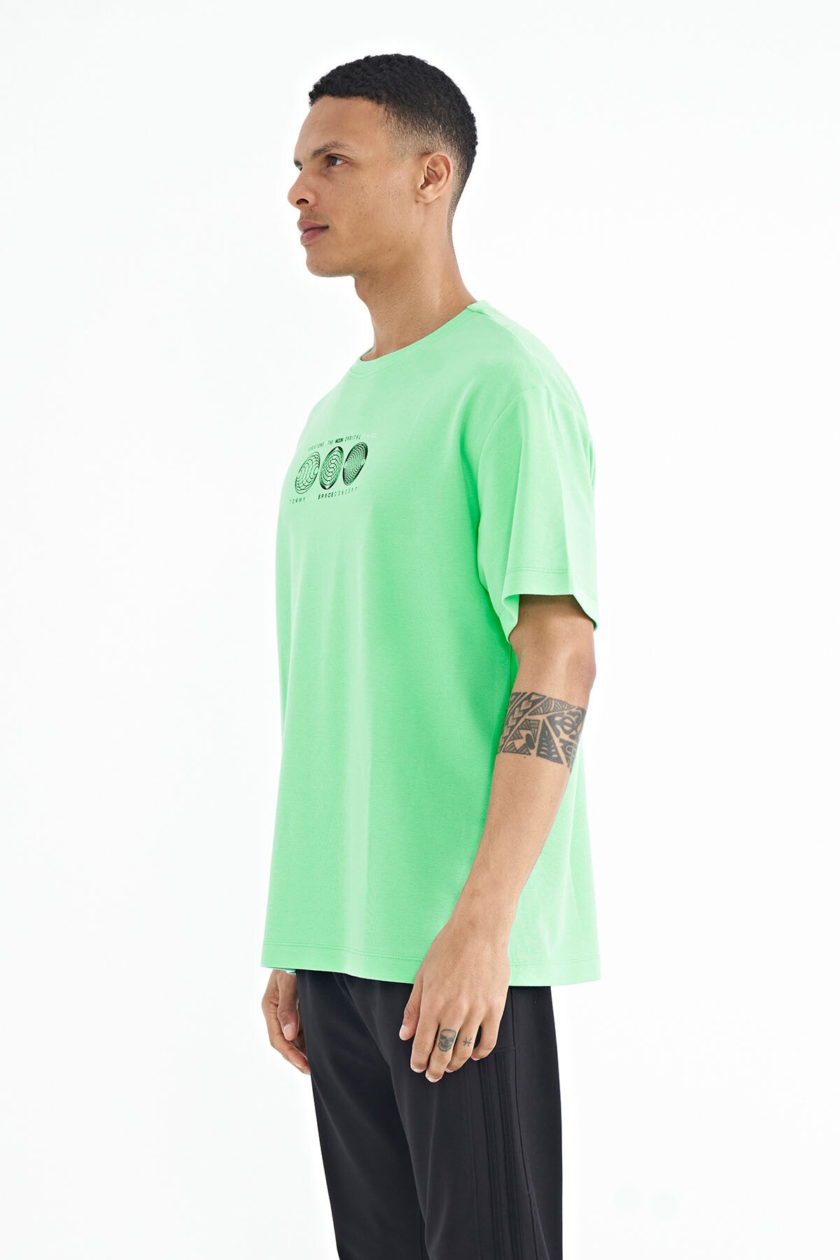 Forest Green Front & Back Printed O Collar Oversize Men's T-Shirt - 88224