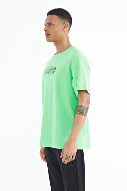 Forest Green Front & Back Printed O Collar Oversize Men's T-Shirt - 88224