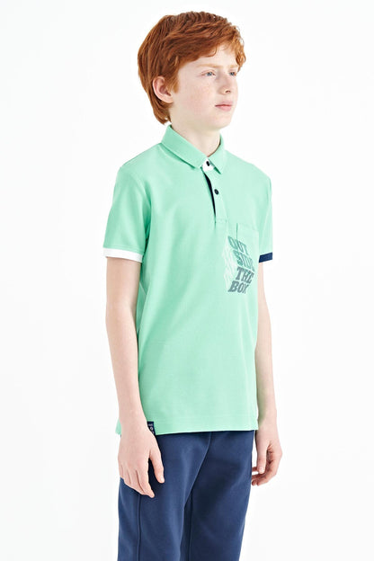 Front Detailed Printed Standard Fit Polo Collar Boys' T-Shirt - 11102