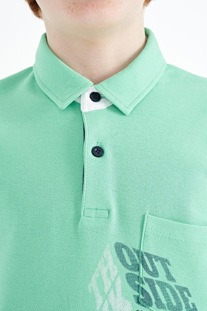 Front Detailed Printed Standard Fit Polo Collar Boys' T-Shirt - 11102