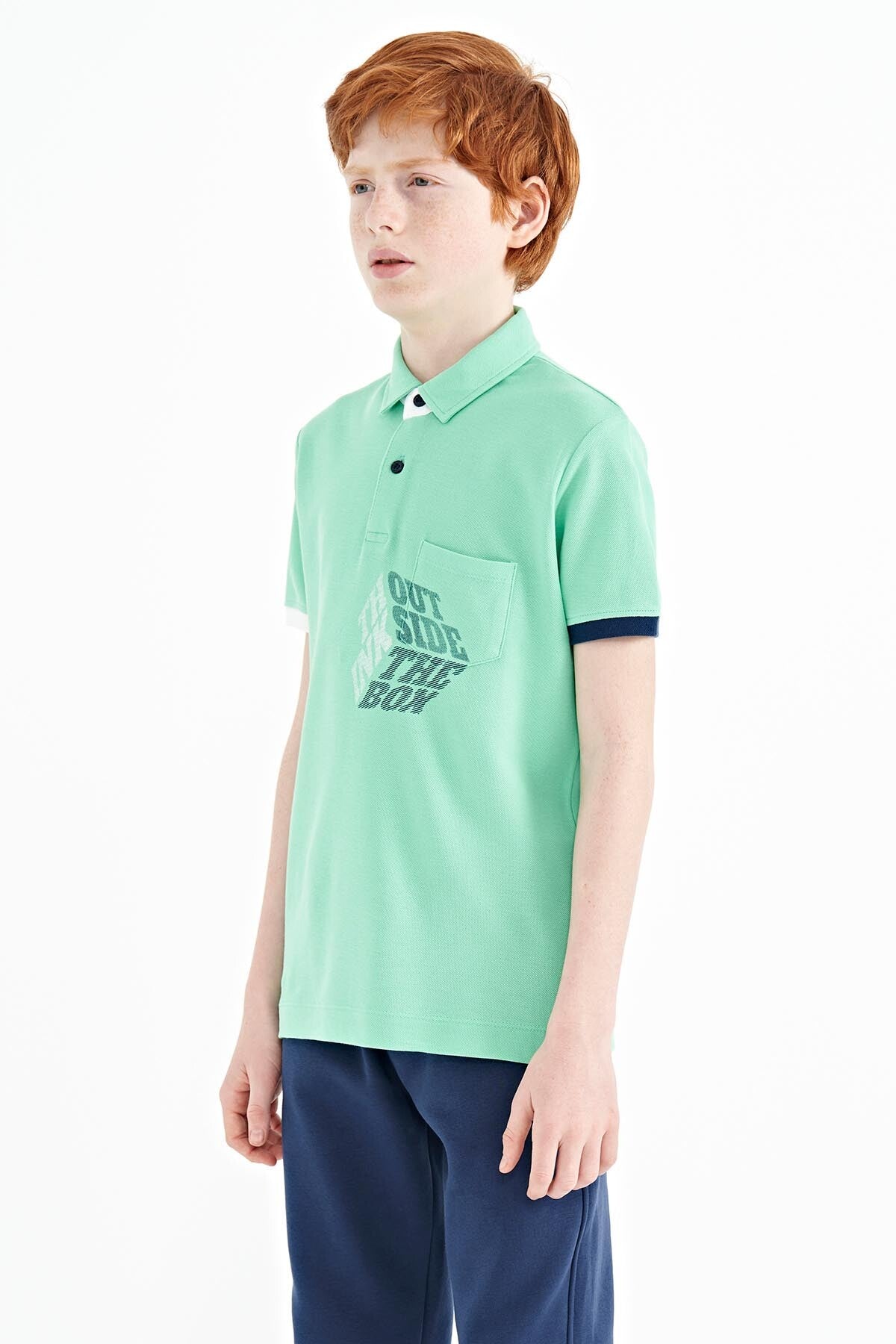 Front Detailed Printed Standard Fit Polo Collar Boys' T-Shirt - 11102