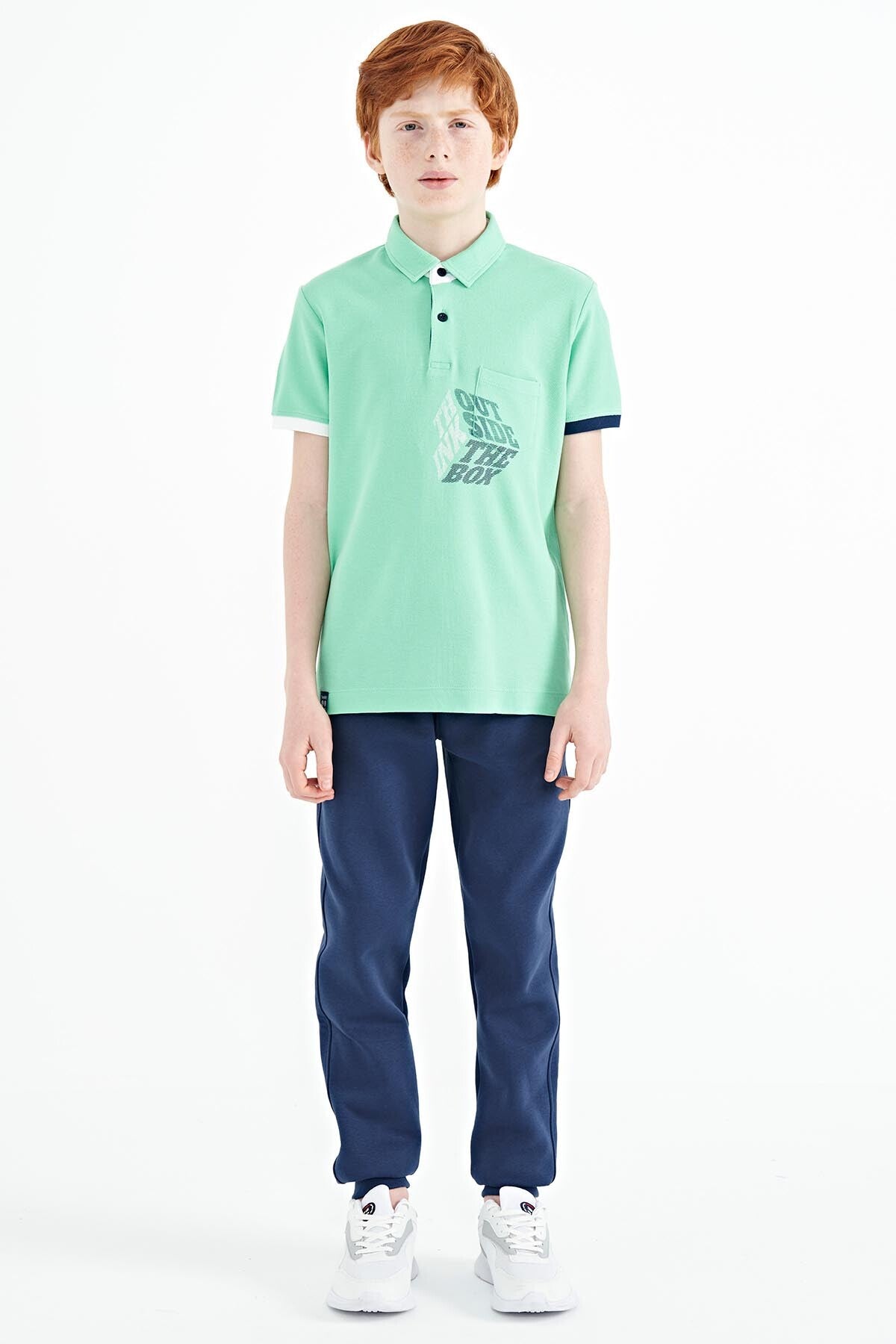 Front Detailed Printed Standard Fit Polo Collar Boys' T-Shirt - 11102