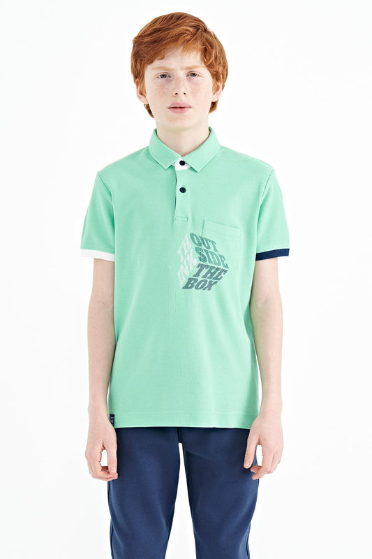 Front Detailed Printed Standard Fit Polo Collar Boys' T-Shirt - 11102