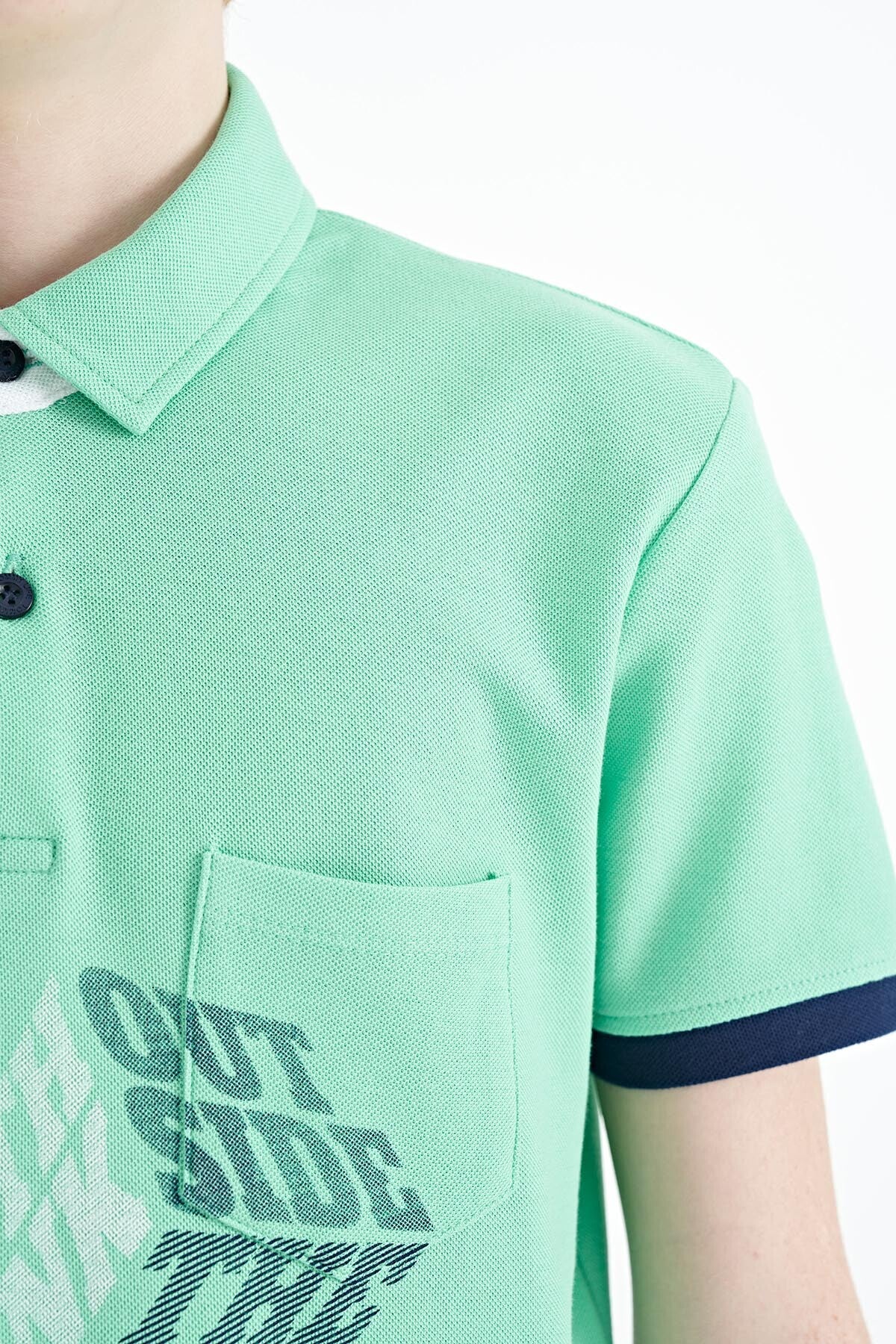 Front Detailed Printed Standard Fit Polo Collar Boys' T-Shirt - 11102