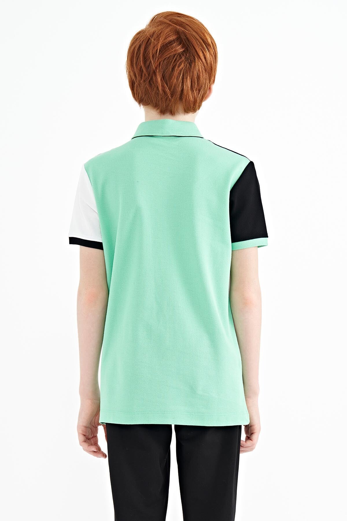 Block Embroidered Detailed Standard Pattern Polo Collar Boys T-Shirt - 11088