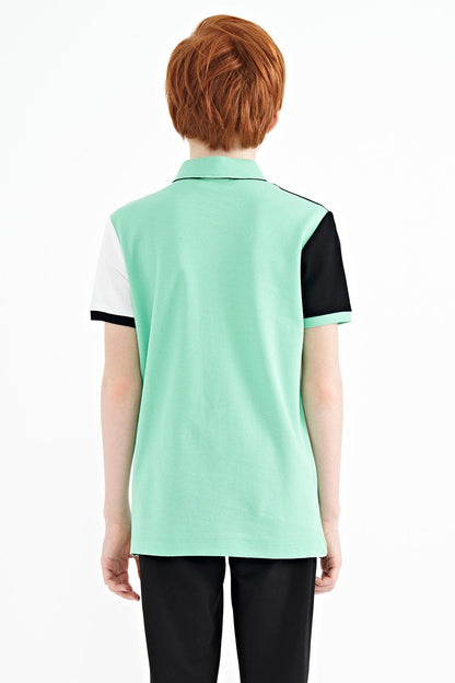 Block Embroidered Detailed Standard Pattern Polo Collar Boys T-Shirt - 11088