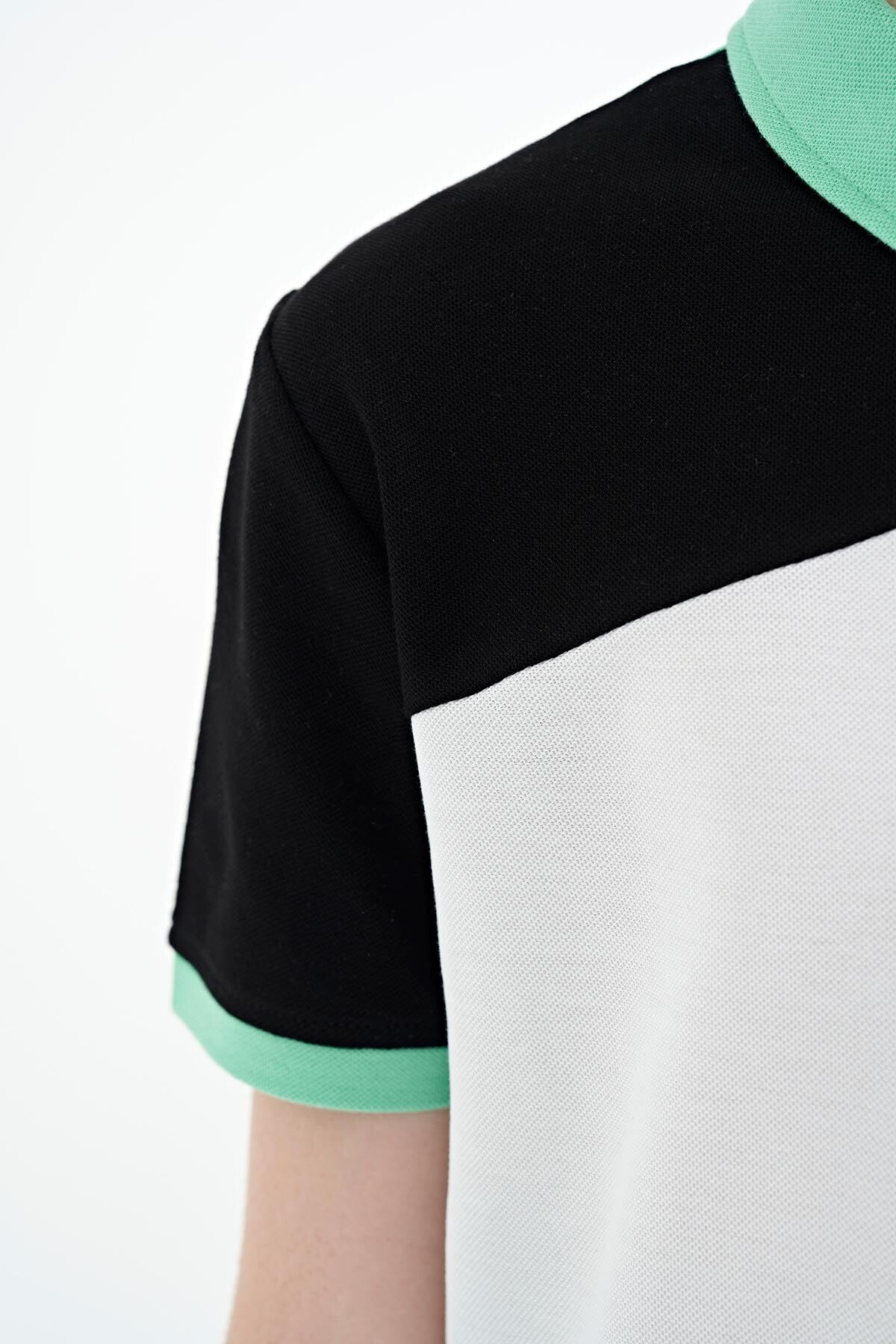 Block Embroidered Detailed Standard Pattern Polo Collar Boys T-Shirt - 11088