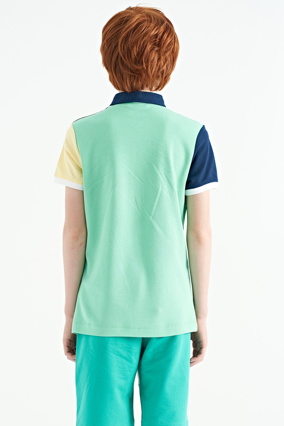 Block Embroidered Letter Detailed Standard Pattern Polo Collar Boys T-Shirt - 11109