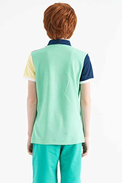 Block Embroidered Letter Detailed Standard Pattern Polo Collar Boys T-Shirt - 11109