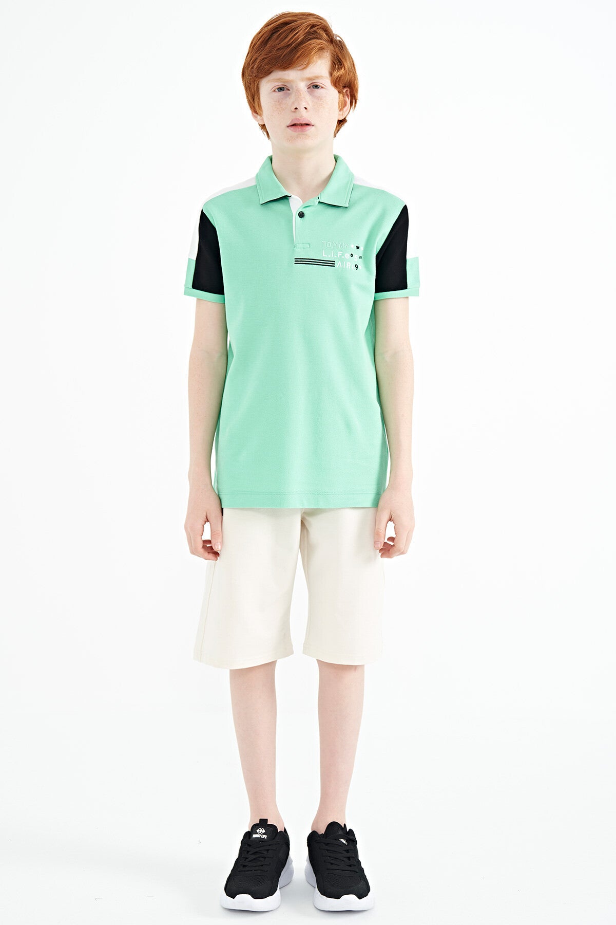 Color Blocked Shoulder Trim Detailed Standard Fit Boys T-Shirt - 11155
