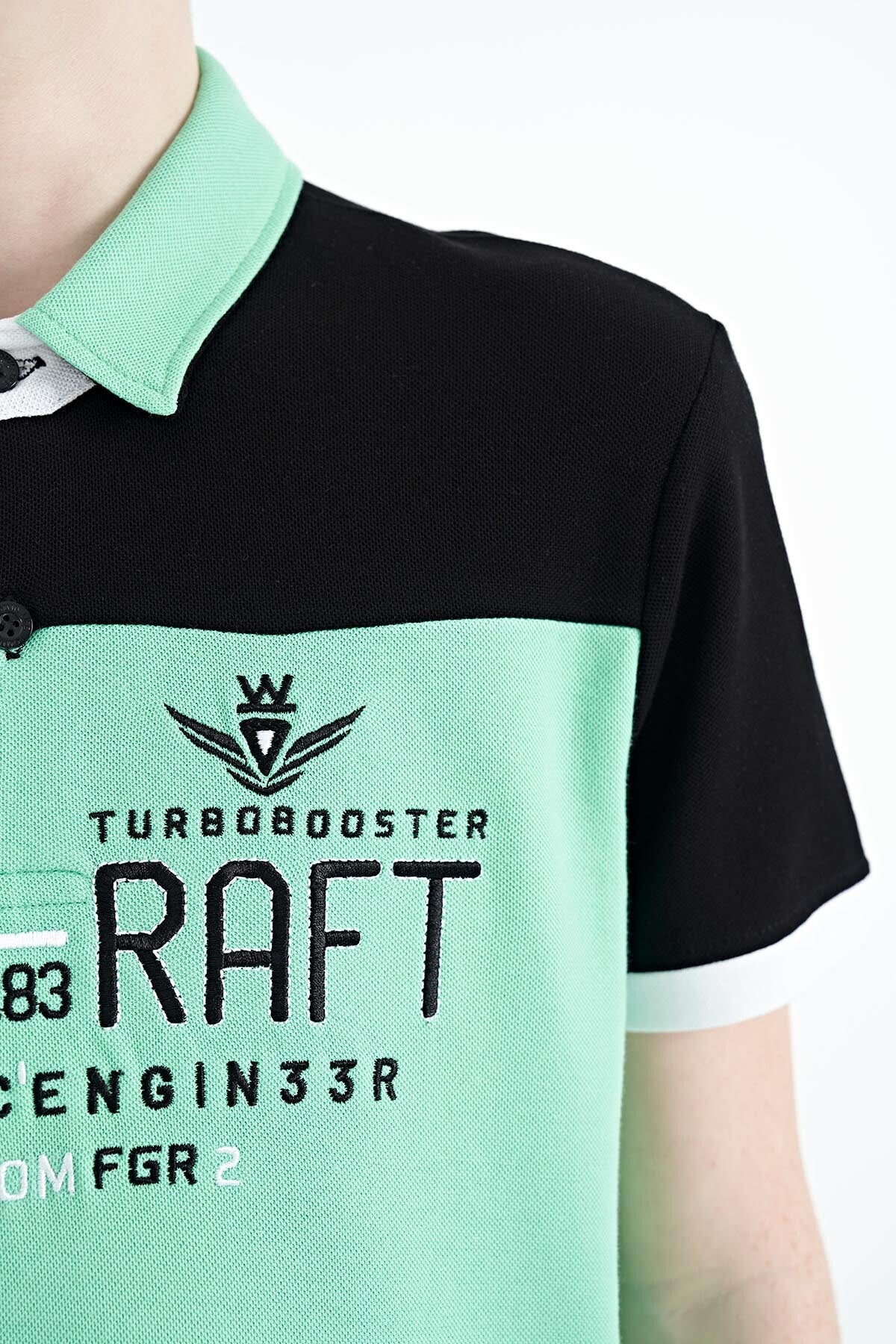 Forest Green Color Block Letter Embroidered Standard Fit Polo Collar Boys' T-Shirt - 11087