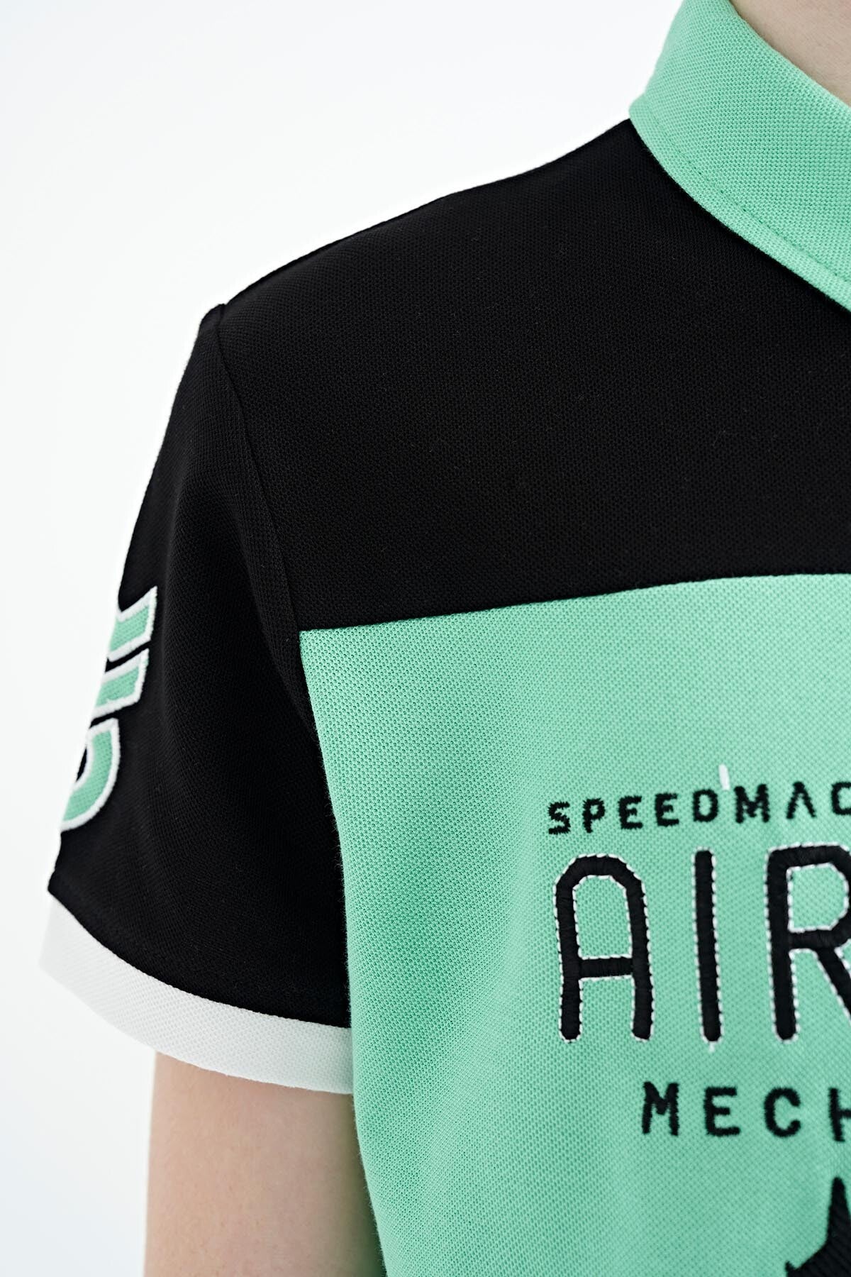 Forest Green Color Block Letter Embroidered Standard Fit Polo Collar Boys' T-Shirt - 11087