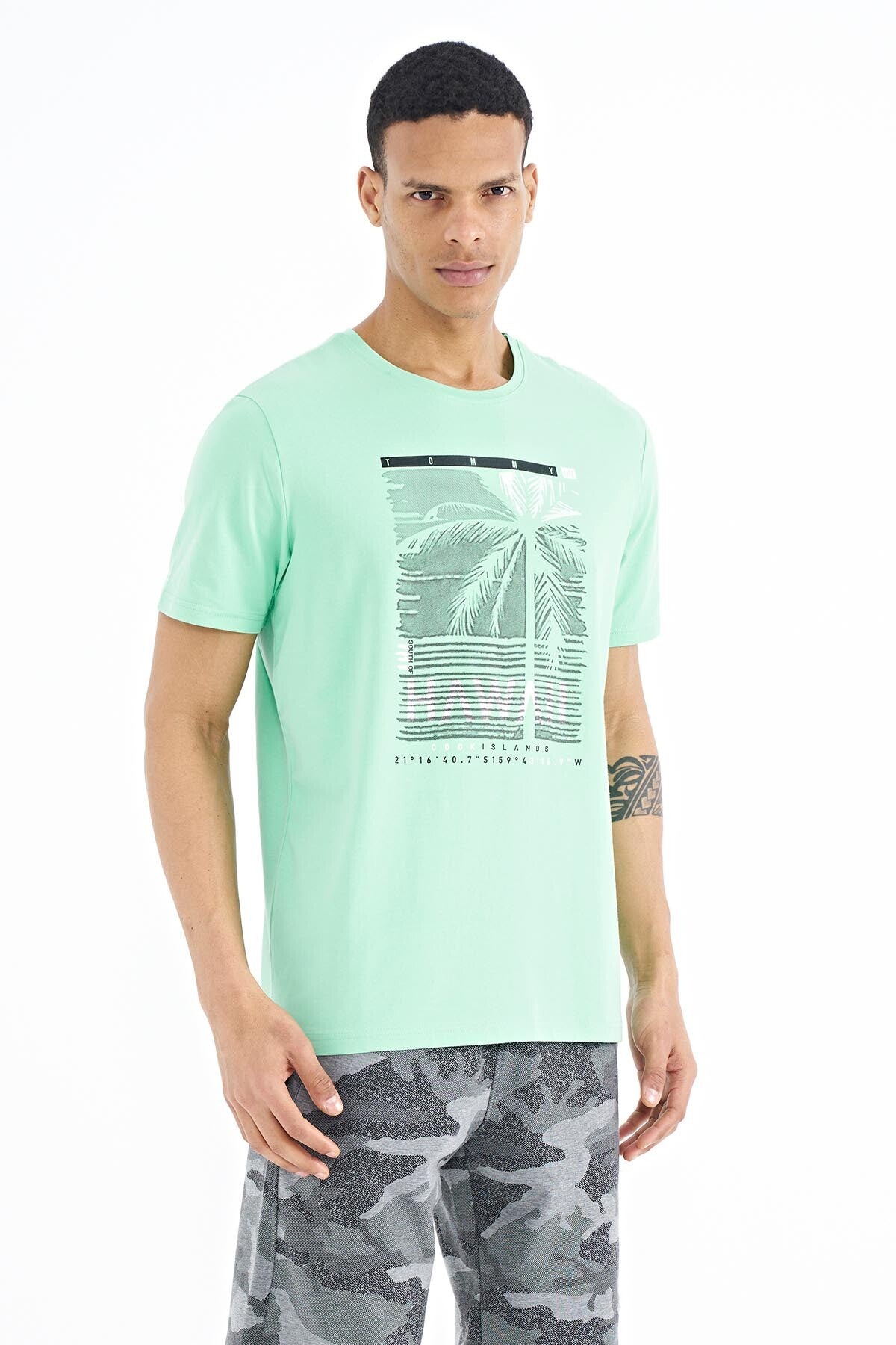 Forest Green Slogan Printed O Collar Standard Fit Men's T-shirt - 88190