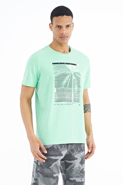 Forest Green Slogan Printed O Collar Standard Fit Men's T-shirt - 88190
