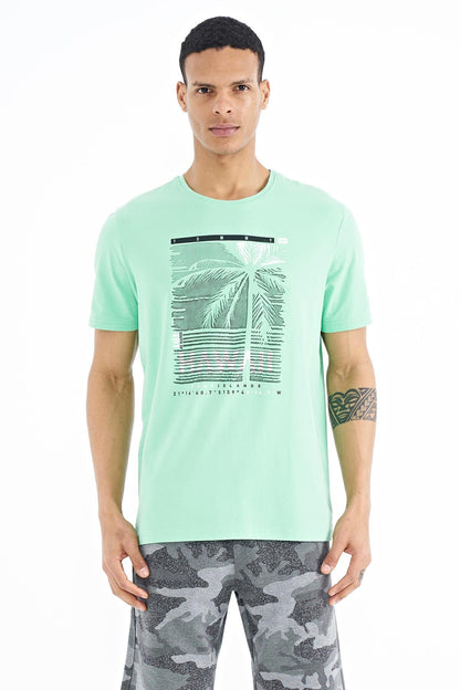 Forest Green Slogan Printed O Collar Standard Fit Men's T-shirt - 88190