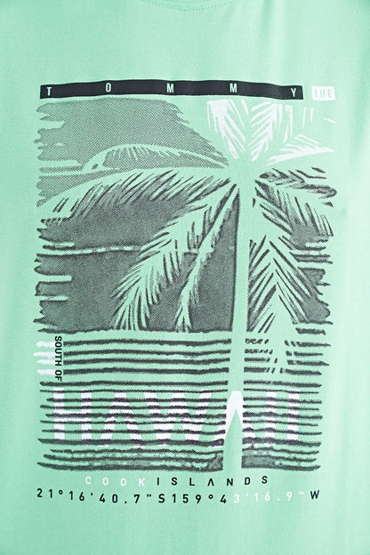 Forest Green Slogan Printed O Collar Standard Fit Men's T-shirt - 88190