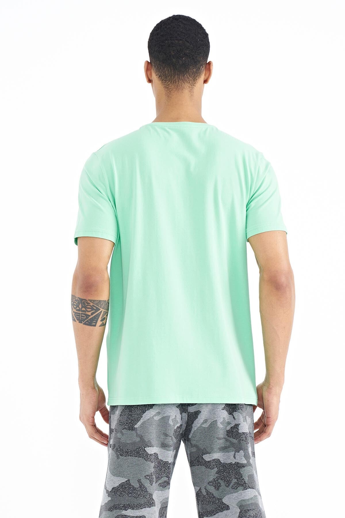 Forest Green Slogan Printed O Collar Standard Fit Men's T-shirt - 88190