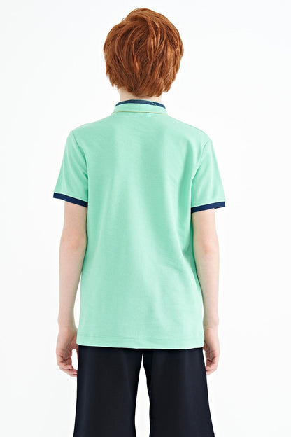 Olive Green Collar Color Block Print Detailed Standard Fit Boys' T-Shirt - 11111