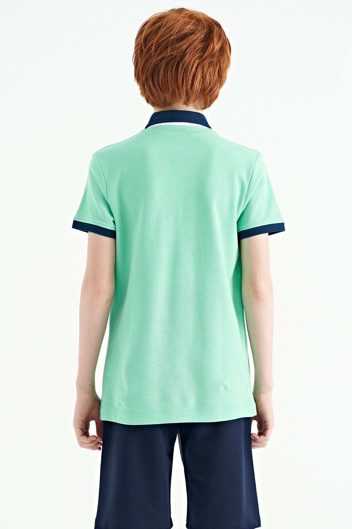 Olive Green Printed Pattern Standard Fit Polo Collar Boys T-Shirt - 11143