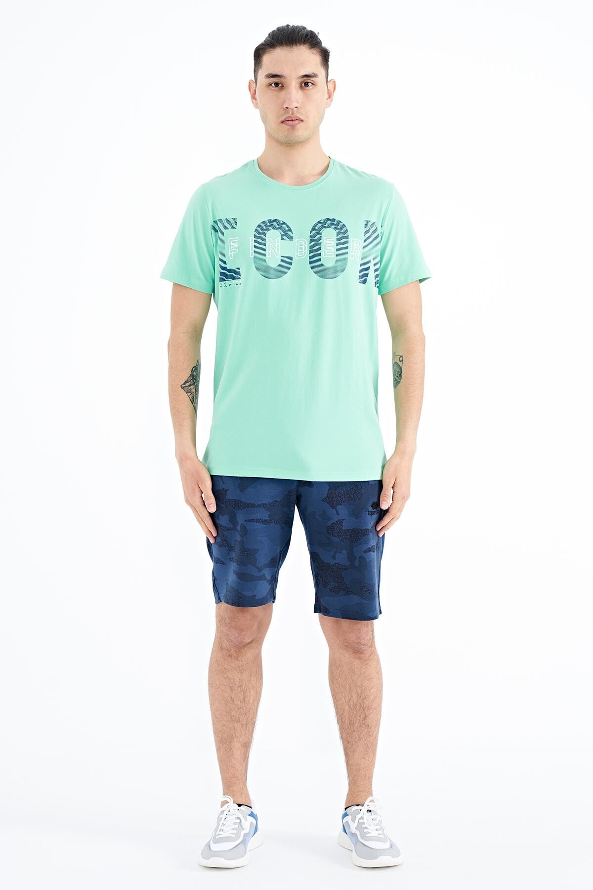 Olive Green Print Detailed O Collar Standard Cut Men's T-Shirt - 88187