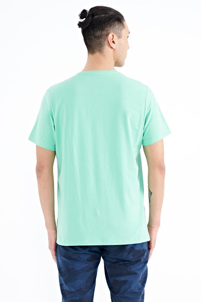 Olive Green Print Detailed O Collar Standard Cut Men's T-Shirt - 88187