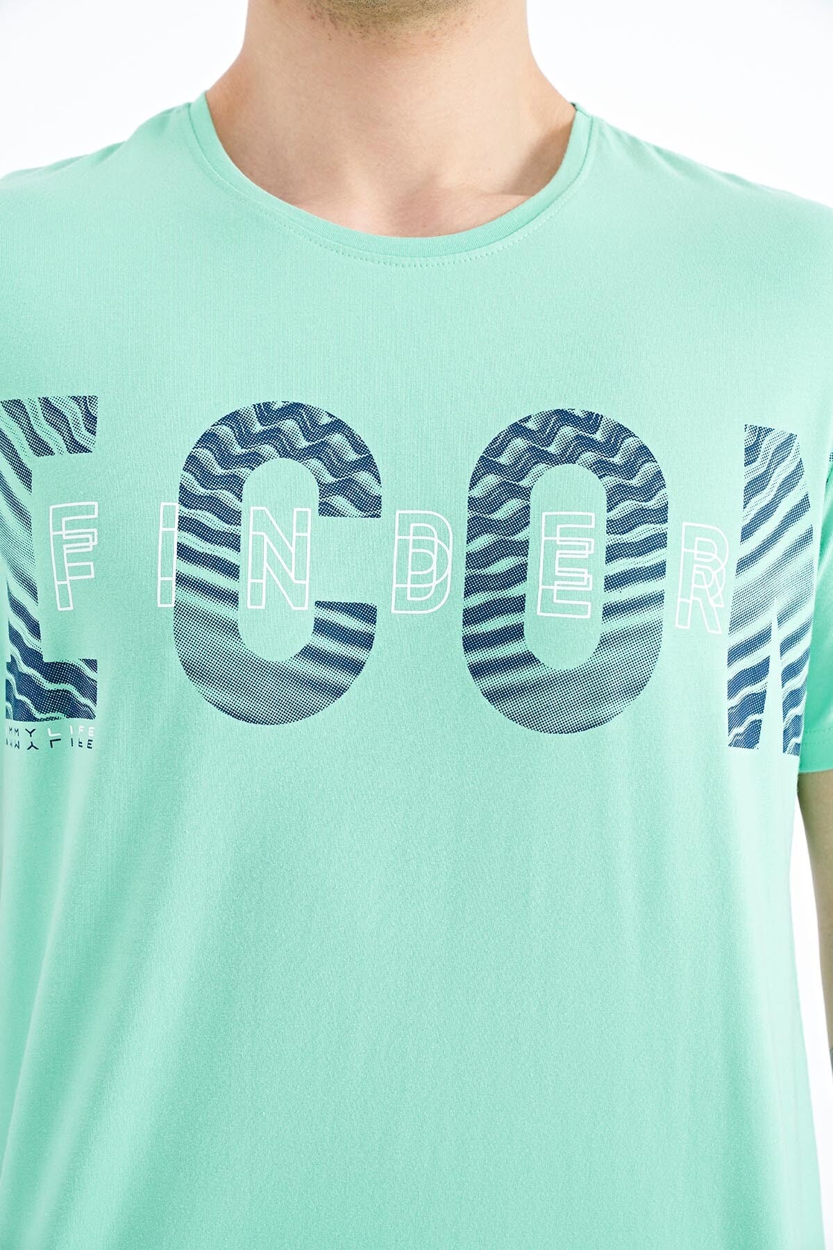 Olive Green Print Detailed O Collar Standard Cut Men's T-Shirt - 88187