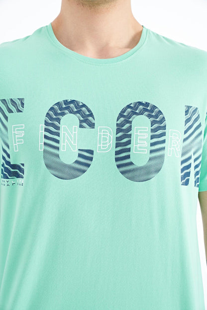 Olive Green Print Detailed O Collar Standard Cut Men's T-Shirt - 88187